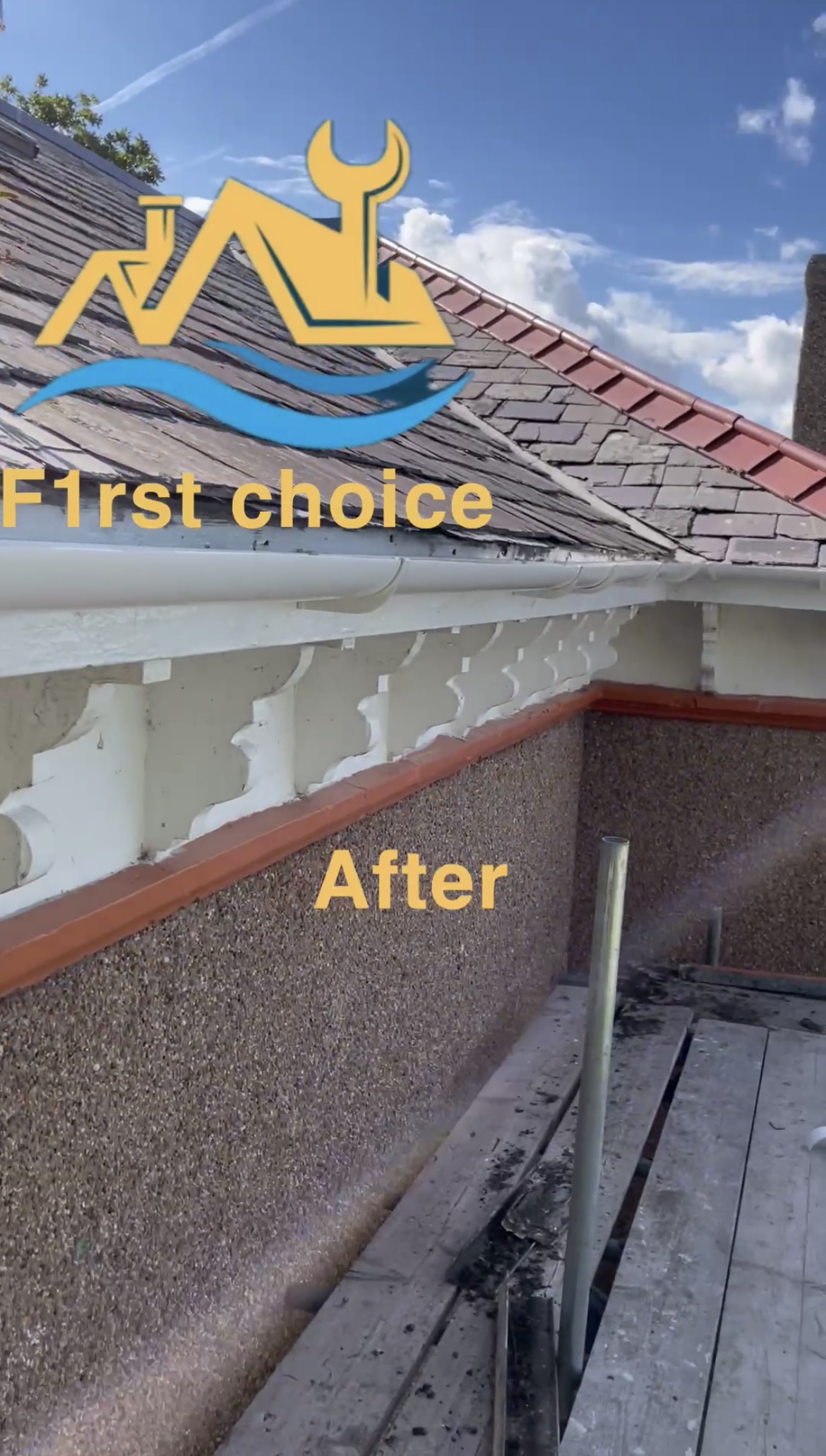 Corner roofline guttering after work